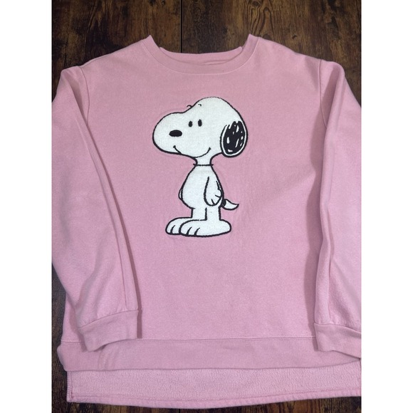 Peanuts Tops - Peanuts Snoopy Pink Graphic Print Crewneck Pullover Sweatshirt Women's M